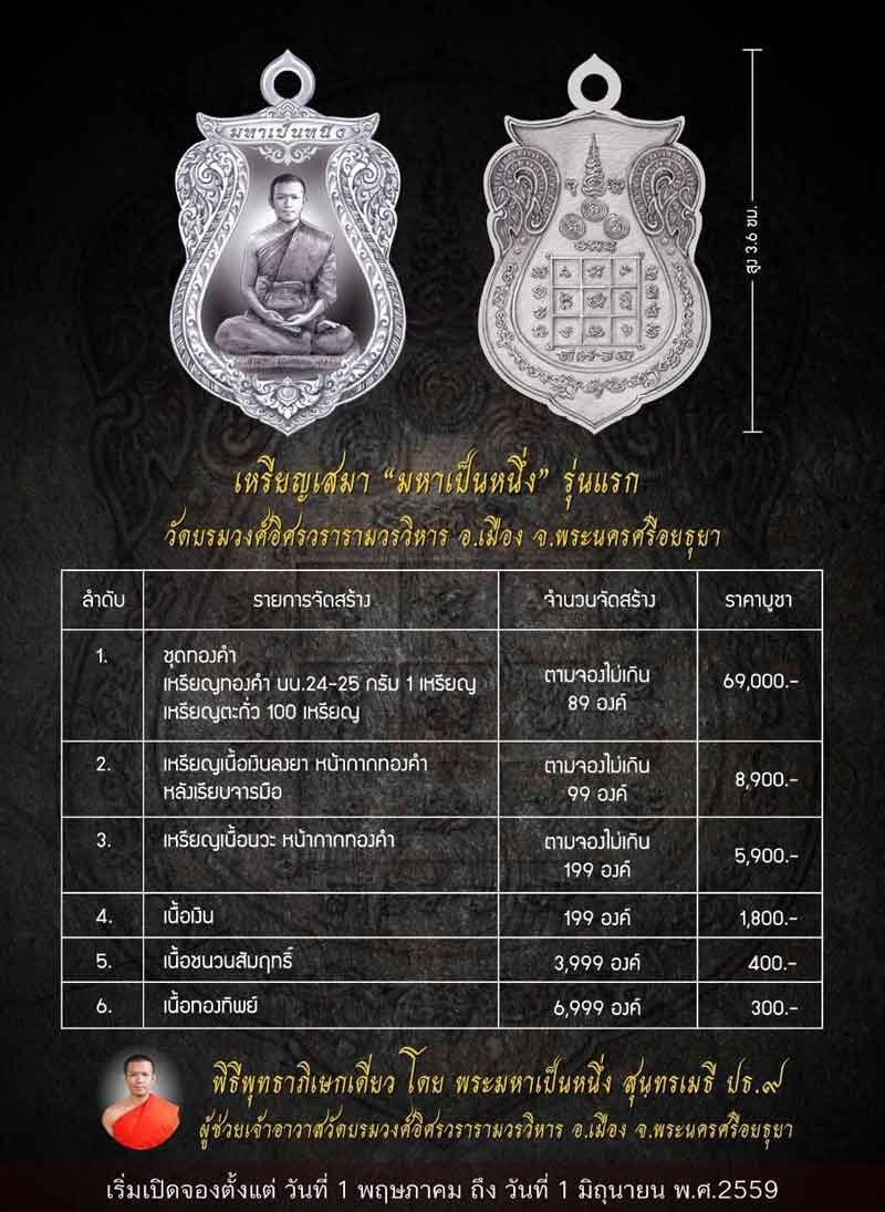 เหรียญเสมา รุ่นแรก พระมหาเป็นหนึ่ง วัตถุมงคลเพื่อกองทุนเด็กยากจน ปี ๒๕๕๙