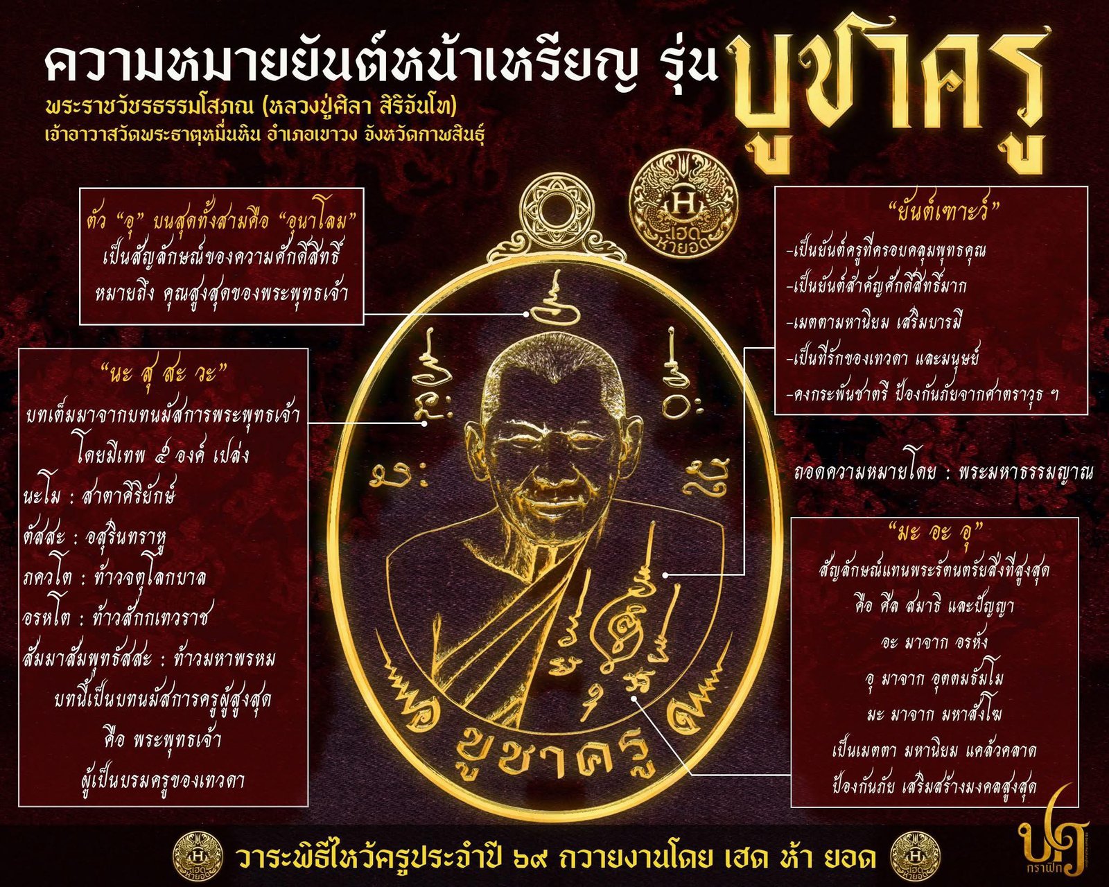 วัตถุมงคลรุ่น “บูชาครู” วาระการจัดสร้าง เนื่องในพิธีไหว้ครูปาธยาย ประจำปีพุทธศักราช ๒๕๖๙ พระราชวัชรธรรมโสภณ (หลวงปู่ศิลา สิริจันโท) วัดพระธาตุหมื่นหิน (ธ) จังหวัดกาฬสินธุ์ 