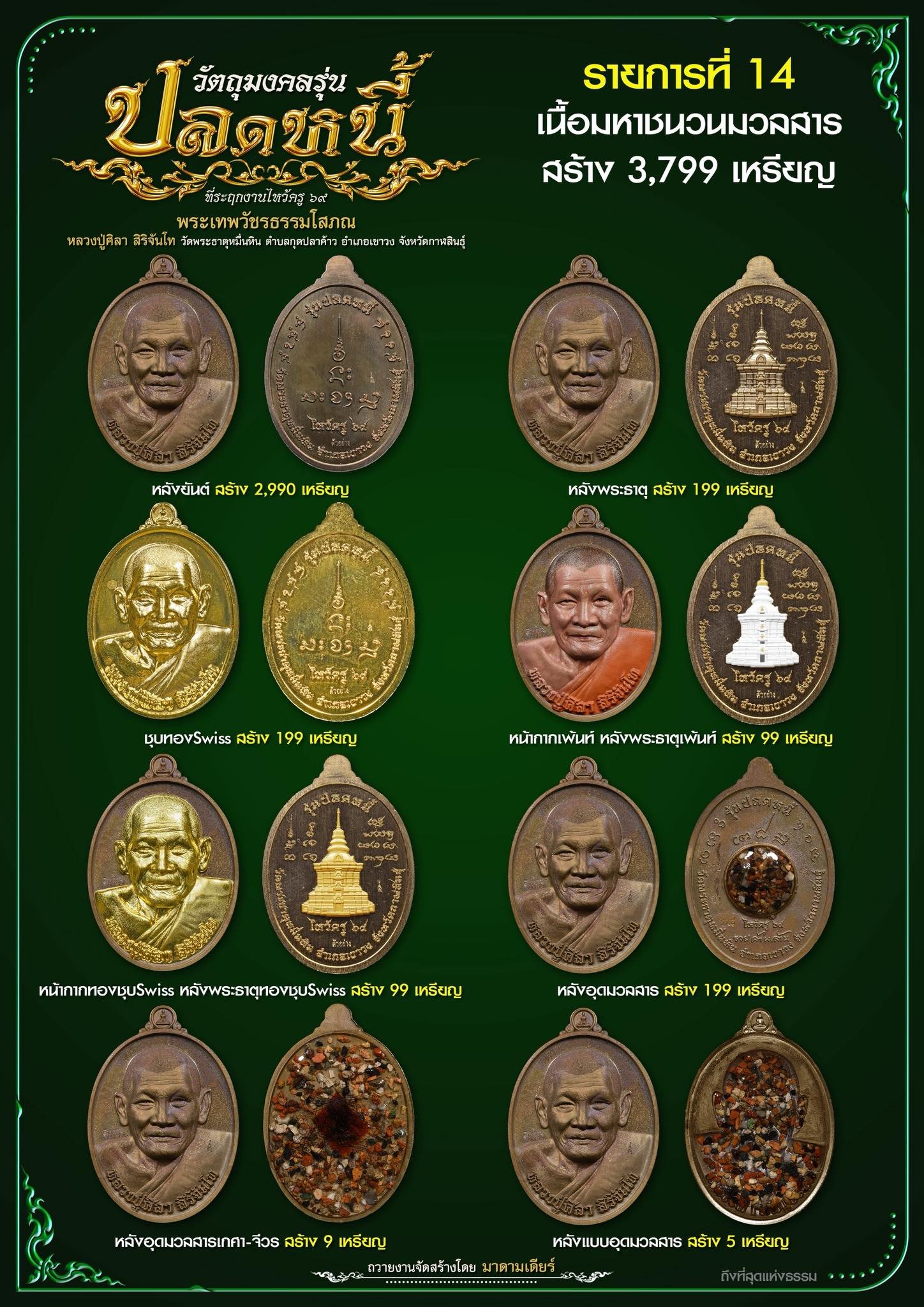 วัตถุมงคลรุ่น “ปลดหนี้” วาระการจัดสร้าง เนื่องในพิธีไหว้ครูปาธยาย ประจำปีพุทธศักราช ๒๕๖๙ พระราชวัชรธรรมโสภณ (หลวงปู่ศิลา สิริจันโท) วัดพระธาตุหมื่นหิน (ธ) จังหวัดกาฬสินธุ์ 